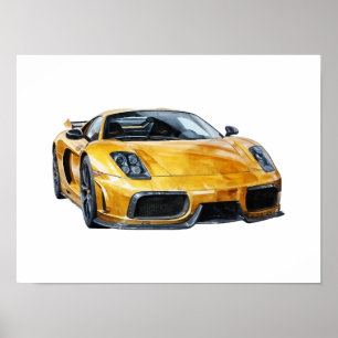 Waterverf Geel Auto illustratie Poster