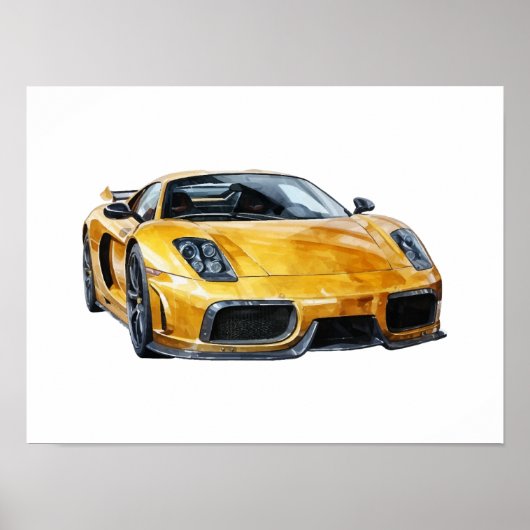 Waterverf Geel Auto illustratie Poster (Voorkant)