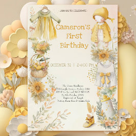 Waterverf geel babybenodigdheden Eerste verjaardag Kaart