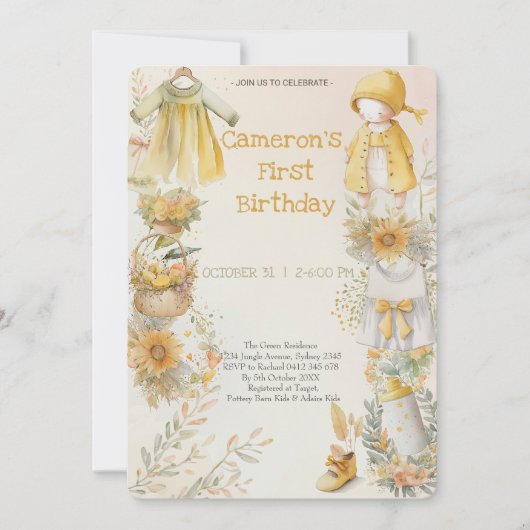 Waterverf geel babybenodigdheden Eerste verjaardag Kaart (Voorkant)