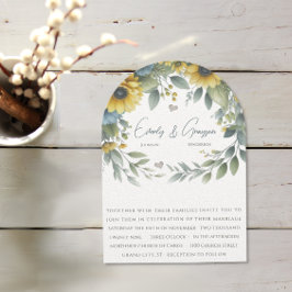 Waterverf Geel & Blauw Elegantie Bloemen Bruiloft Kaart