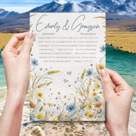 Waterverf Geel & Blauw Elegantie Bloemen Bruiloft Kaart