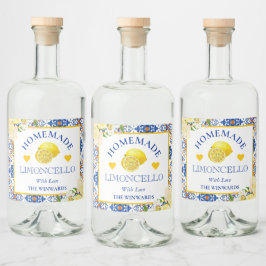 Waterverf Geel & Blauw Thuisgemaakte Limoncello Likeurfles Etiket