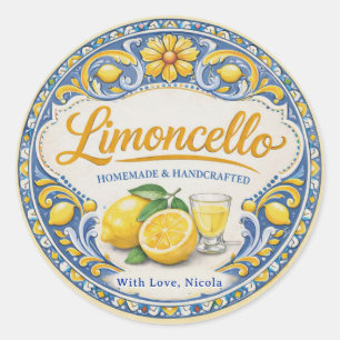 Waterverf Geel & Blauw Thuisgemaakte Limoncello Ronde Sticker