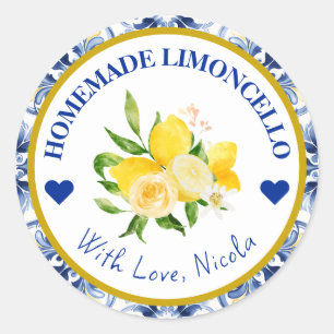 Waterverf Geel & Blauw Thuisgemaakte Limoncello Ronde Sticker