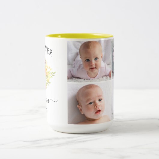 Waterverf Geel Bloemen 4 Aangepaste Foto Oma Tweekleurige Koffiemok (Center)
