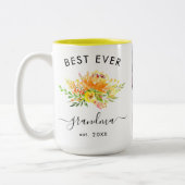 Waterverf Geel Bloemen 4 Aangepaste Foto Oma Tweekleurige Koffiemok (Links)