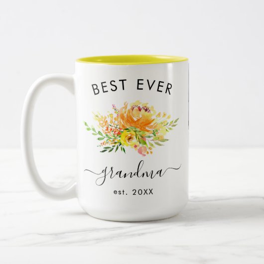 Waterverf Geel Bloemen 4 Aangepaste Foto Oma Tweekleurige Koffiemok (Links)