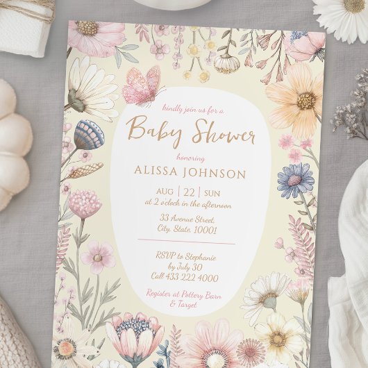 Waterverf Geel Bloemen Baby shower Kaart