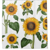 Waterverf Geel Bloemen Botanisch gebladerte Douchegordijn (Voorkant)