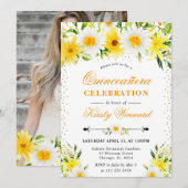 Waterverf Geel Bloemen & Daisies Quinceanera Kaart (Voorkant / Achterkant)