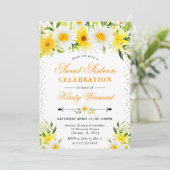 Waterverf Geel Bloemen & Daisies Sweet 16 Kaart (Staand voorkant)