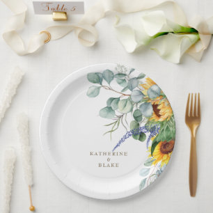 Waterverf Geel Bloemen Gepersonaliseerde Bruiloft Papieren Bordje