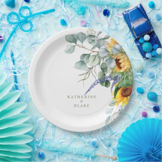 Waterverf Geel Bloemen Gepersonaliseerde Bruiloft Papieren Bordje (Feest)