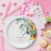 Waterverf Geel Bloemen Gepersonaliseerde Bruiloft Papieren Bordje (Feest)