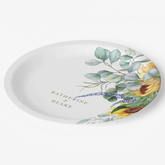 Waterverf Geel Bloemen Gepersonaliseerde Bruiloft Papieren Bordje (Gekanteld)