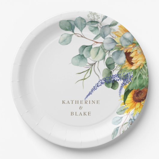 Waterverf Geel Bloemen Gepersonaliseerde Bruiloft Papieren Bordje (Voorkant)
