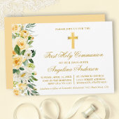 Waterverf Geel Bloemen Goud Eerste Communie Kaart
