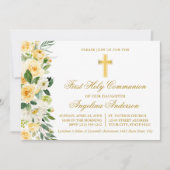 Waterverf Geel Bloemen Goud Eerste Communie Kaart (Voorkant)