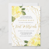 Waterverf Geel Bloemen Gouden Vleermuis Mitzvah Kaart (Voorkant)