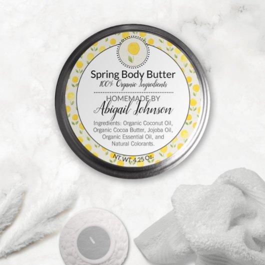 Waterverf Geel Bloemen Scrub/Body Butter Label