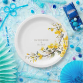 Waterverf Geel Bloemengoud Tekst Namen Bruiloft Papieren Bordje (Feest)