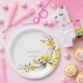 Waterverf Geel Bloemengoud Tekst Namen Bruiloft Papieren Bordje (Feest)