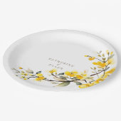 Waterverf Geel Bloemengoud Tekst Namen Bruiloft Papieren Bordje (Gekanteld)