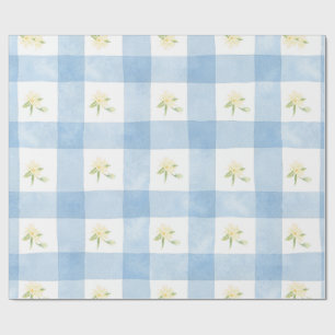Waterverf Geel Bloemmotief op Plaid Cadeaupapier