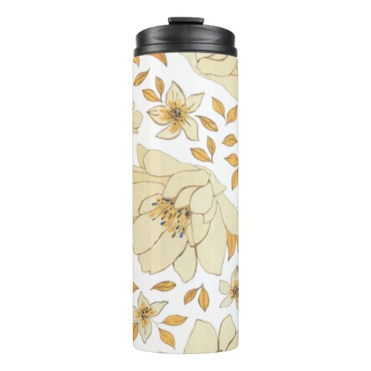  Waterverf geel bruin bloemmotief Thermosbeker (Voorkant)