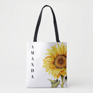 Waterverf geel chique aangepaste naam zonnebloem tote bag