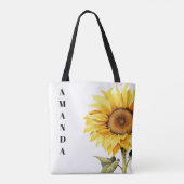 Waterverf geel chique aangepaste naam zonnebloem tote bag (Achterkant)