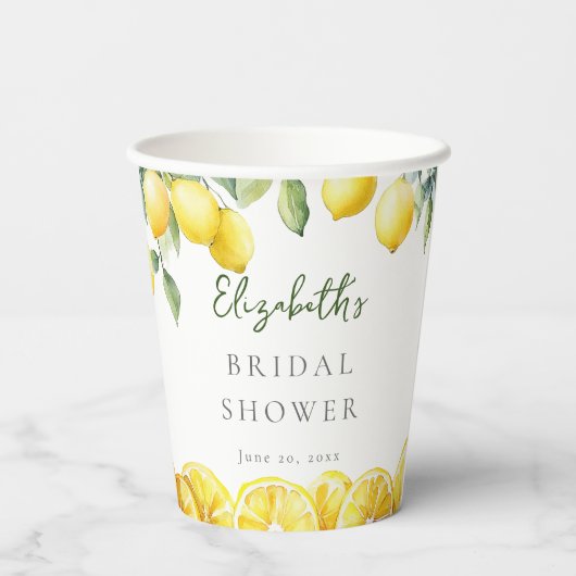 Waterverf Geel Citroen Bruidsdouche Papieren Bekers (Achterkant)