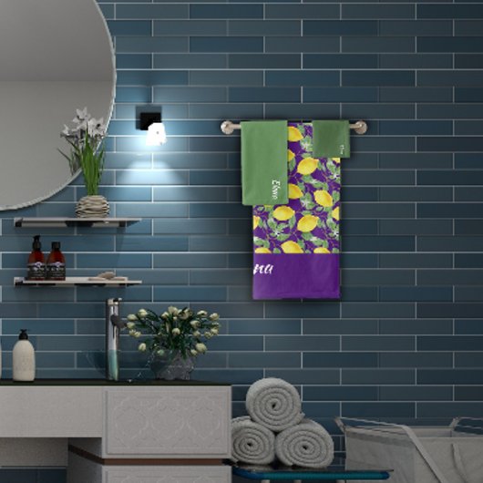 Waterverf geel citroen groene patroonnaam bad handdoek