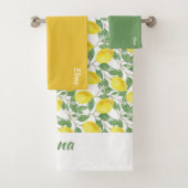 Waterverf geel citroenmotief groene bladnaam bad handdoek (Insitu)