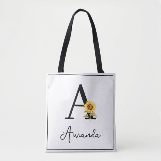 Waterverf Geel Custom Monogramed Naam Zonnebloem Tote Bag (Voorkant)