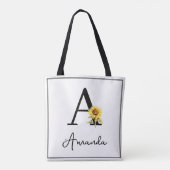 Waterverf Geel Custom Monogramed Naam Zonnebloem Tote Bag (Achterkant)