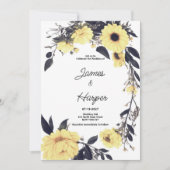 Waterverf geel donkergrijs daisy floral Wedding Kaart (Voorkant)