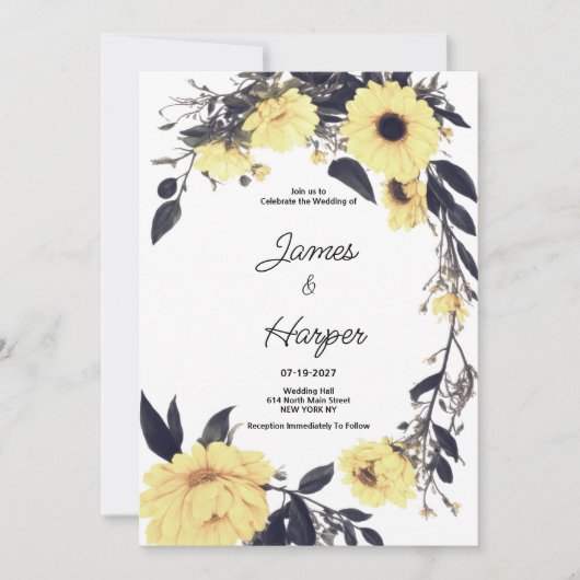 Waterverf geel donkergrijs daisy floral Wedding Kaart (Voorkant)