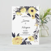 Waterverf geel donkergrijs daisy floral Wedding Kaart (Staand voorkant)