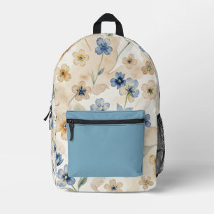 Waterverf Geel en Blauw Bloemmotief  Bedrukte Rugzak