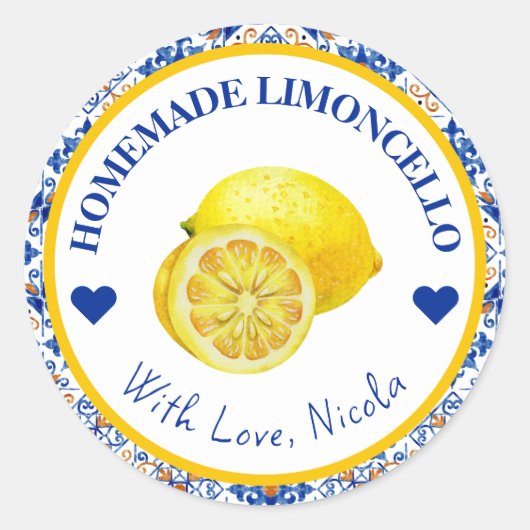 Waterverf Geel en blauw Homemade Limoncello Label (Voorkant)