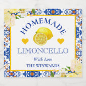 Waterverf Geel en Blauw Homemade Limoncello Likeurfles Etiket (Enkel label)