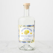 Waterverf Geel en Blauw Homemade Limoncello Likeurfles Etiket (Voorkant)