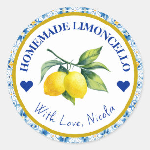 Waterverf Geel en Blauw Homemade Limoncello Ronde Sticker
