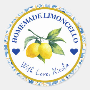 Waterverf Geel en Blauw Homemade Limoncello Ronde Sticker