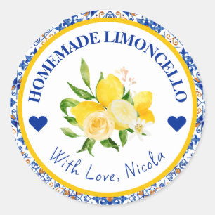 Waterverf Geel en Blauw Homemade Limoncello Ronde Sticker