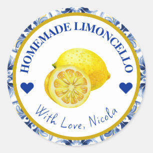 Waterverf Geel en Blauw Homemade Limoncello Ronde Sticker