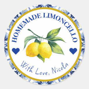 Waterverf Geel en Blauw Homemade Limoncello Ronde Sticker