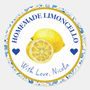 Waterverf Geel en Blauw Homemade Limoncello Ronde Sticker
